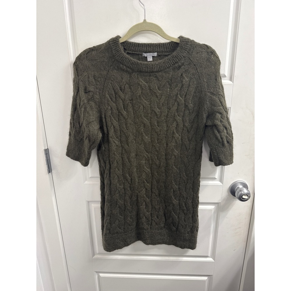 COS Women Olive Green Mohair Wool Cable Knit‎ Short Sleeve Sweater Size XS